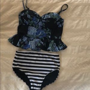 Peplum swim top and high waist bottomed swimsuit